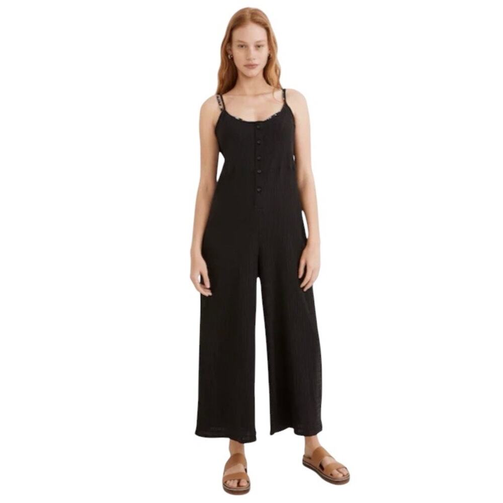 Madewell Textured Sleeveless Cover Up Jumpsuit in Black Size Small